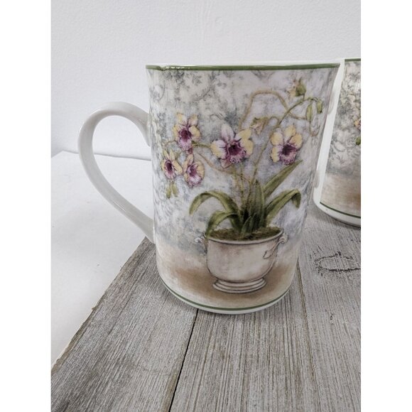 American Atelier Set Of 4 Floral Jardin Porcelain 10 oz Mugs Cups - Picture 3 of 10